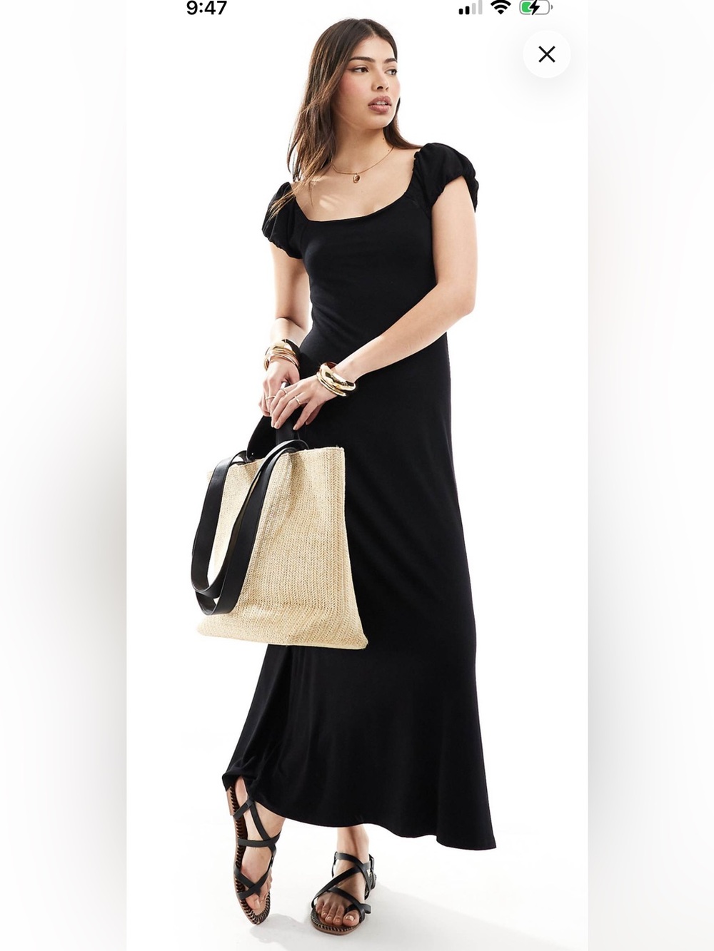 ASOS NEW Black Jersey Midi Maxi Puff Sleeve Dress Casual Minimalist Size 8